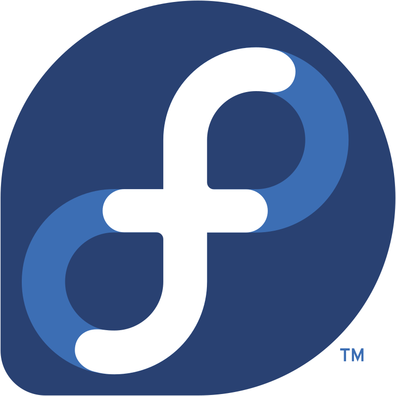 An older Fedora OS logo. A curved, vaguely leaf shaped dark blue blob with a white infinity symbol on top. Where the infinities connect, the white turns into light blue.