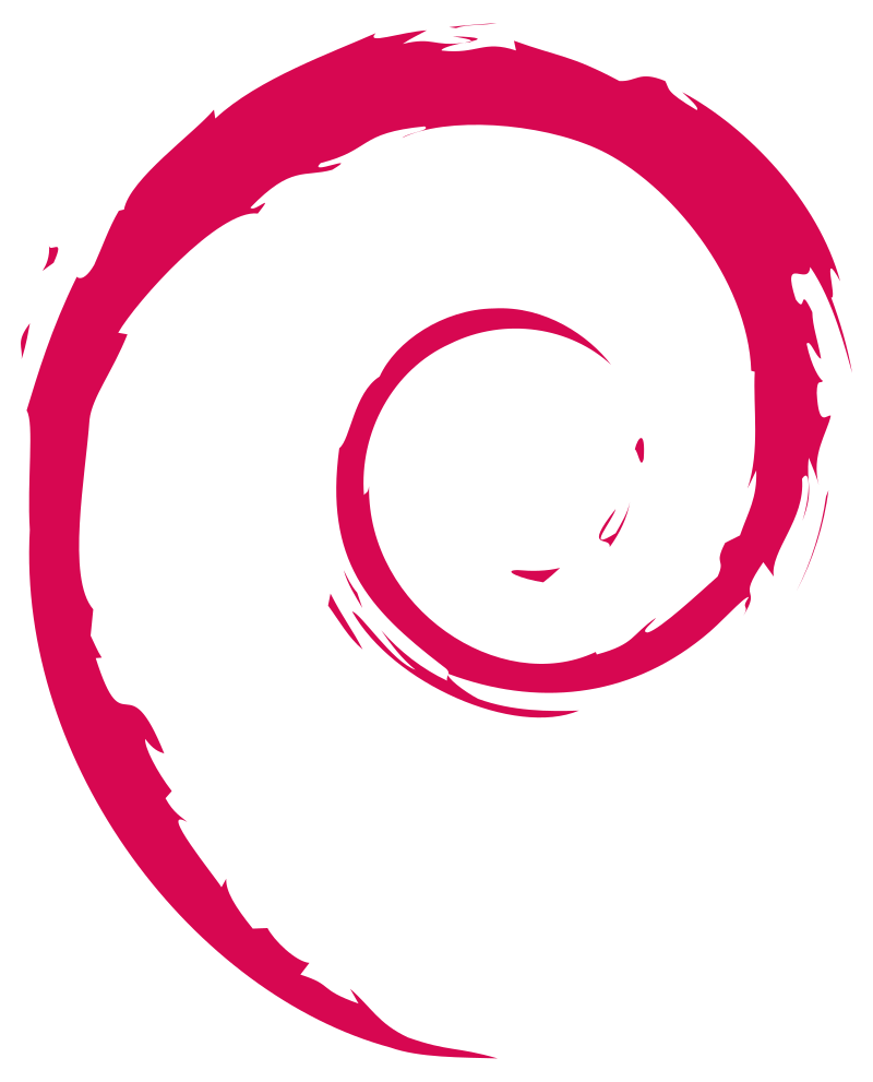 The Debian logo, a splash of a dark red swirl.