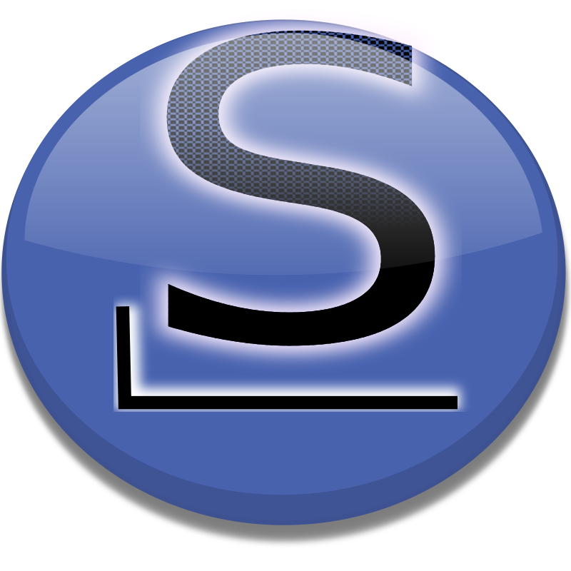 An older Slack ware logo, a giant black 'S' with white borders and an underline beneath it on a gradient grayish blue background, intended to look like a button.